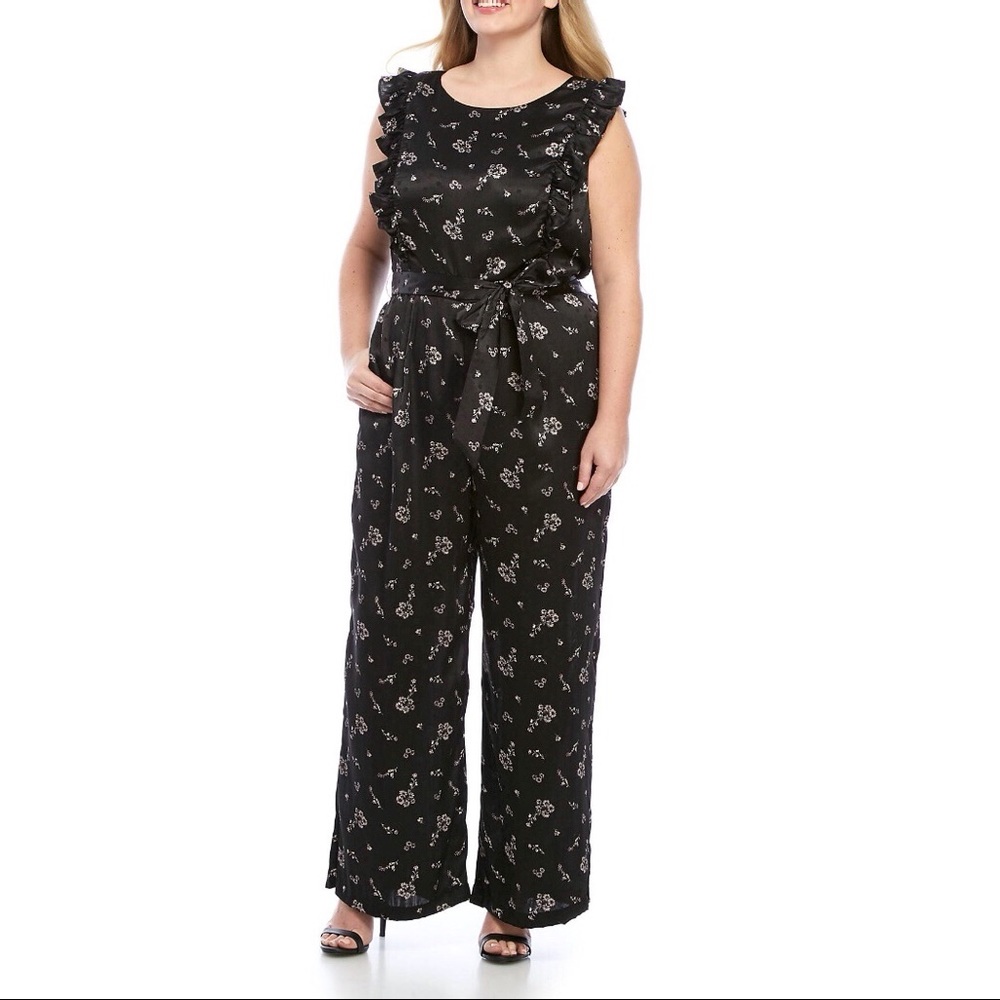 Kaari Blue Black Jumpsuit with Floral Design